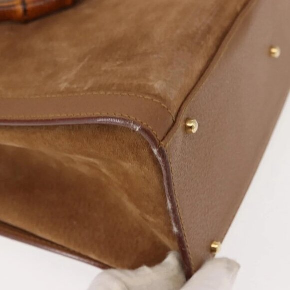 GUCCI Bamboo Hand Bag Suede Leather Beige Gold - Picture 9 of 16